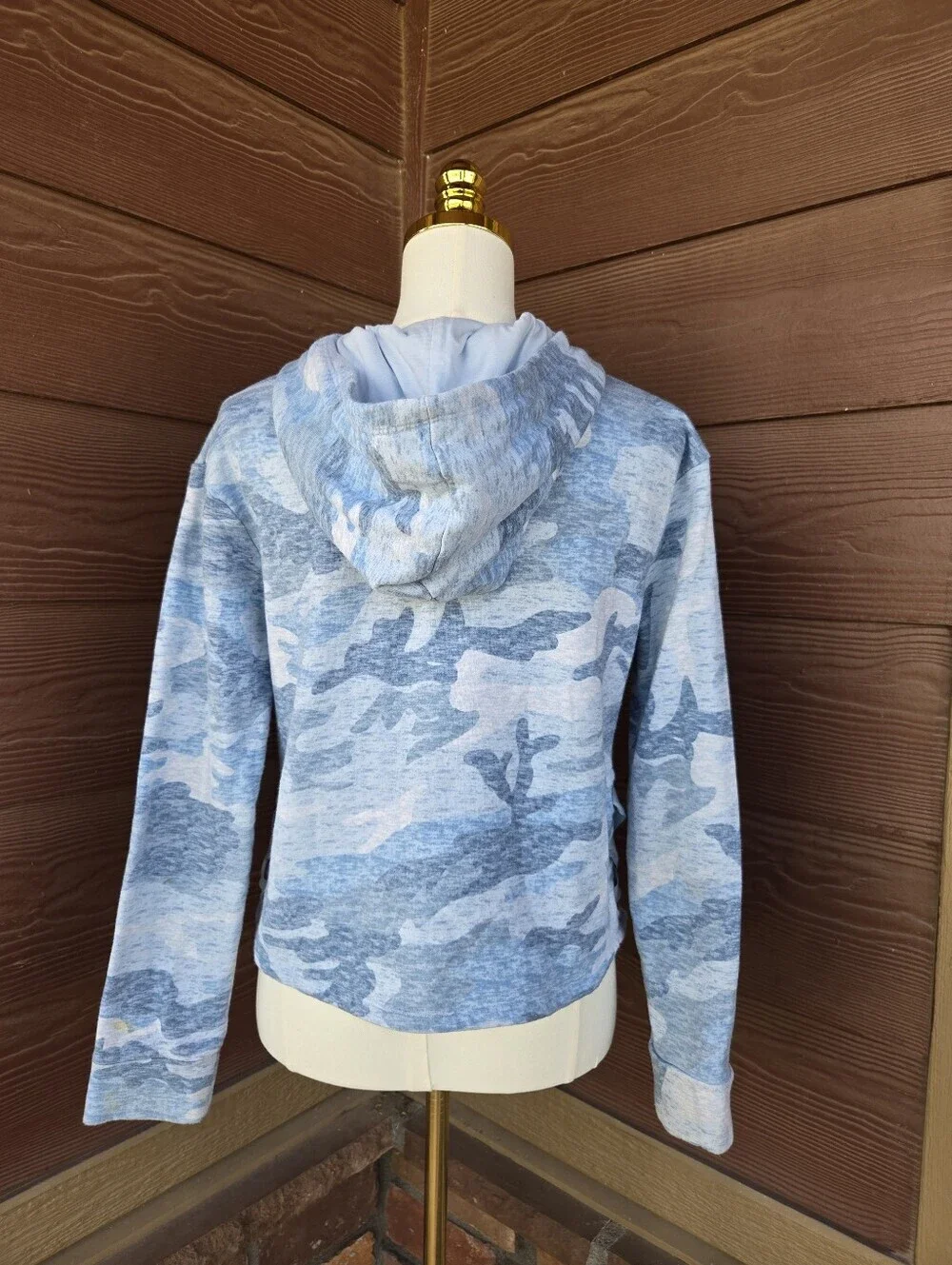 Justice Girls Blue Camo Cropped Hooded Sweatshirt with Silver Foil Chest Logo